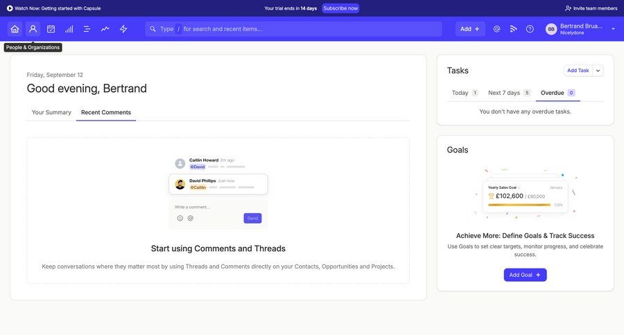 Capsule
			 project management dashboard task management communication recent activity crm dashboard ui page example