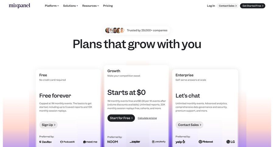 Mixpanel
				plans & pricing ui page example