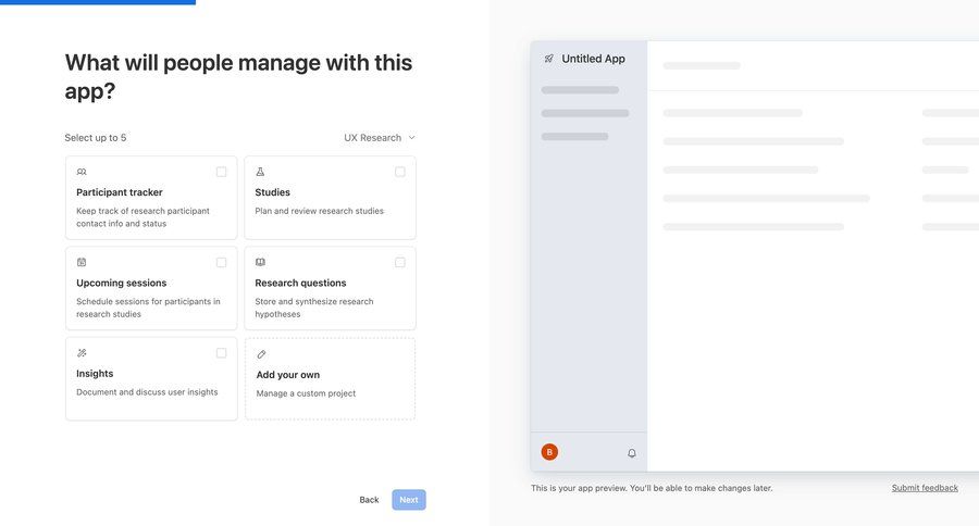 Airtable
			 configuration project management user research research ui page example