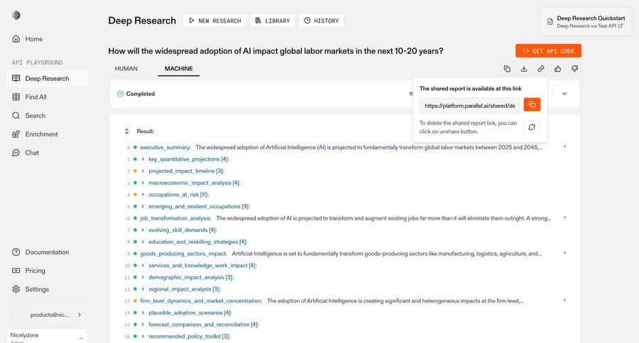 Parallel
			list share api dashboard artificial intelligence task completion research ui page example