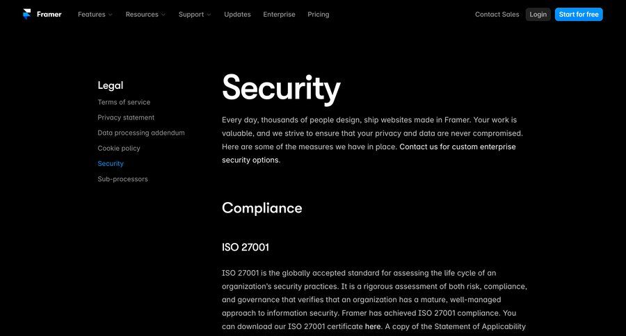 Framer
			 access control security contact us documentation quick keys marketing website design dashboard layouts enterprise ui page example