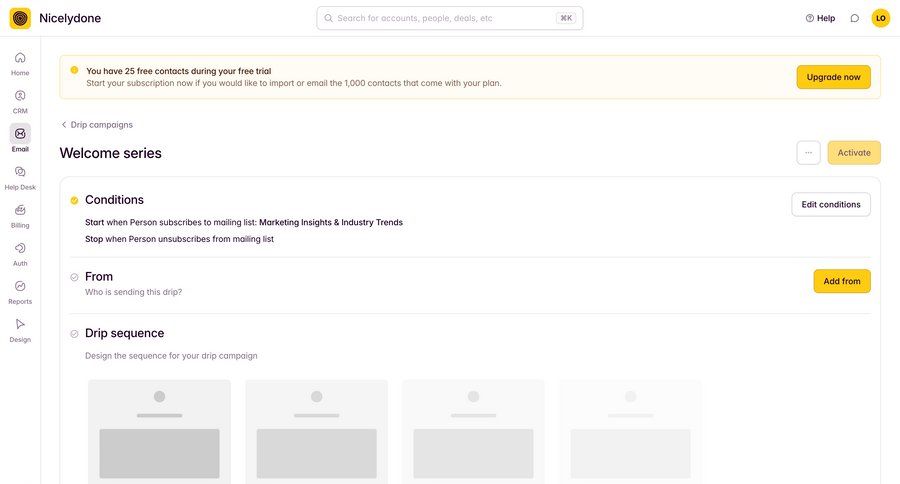 Outseta
			 onboarding form subscription management full-screen layout campaign management wizard sidebar alert configuration screen ui page example