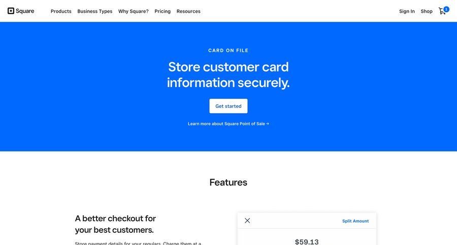 Square
			 modern color palette security testimonials features payment processing recurring billing features management ui page example