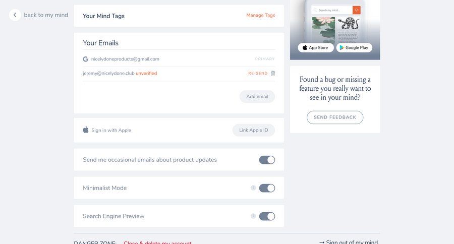 Mymind
			 settings account management form user settings account settings account deletion user account email management email email verification user mobile product update edit mode rule engine ui page example