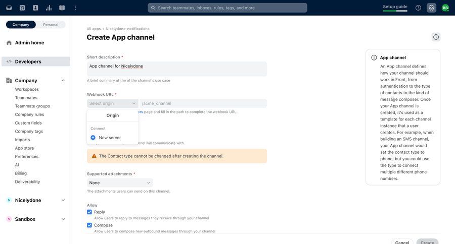Front
			 configuration settings form sidebar message create configuration screen webhook integration ui page example