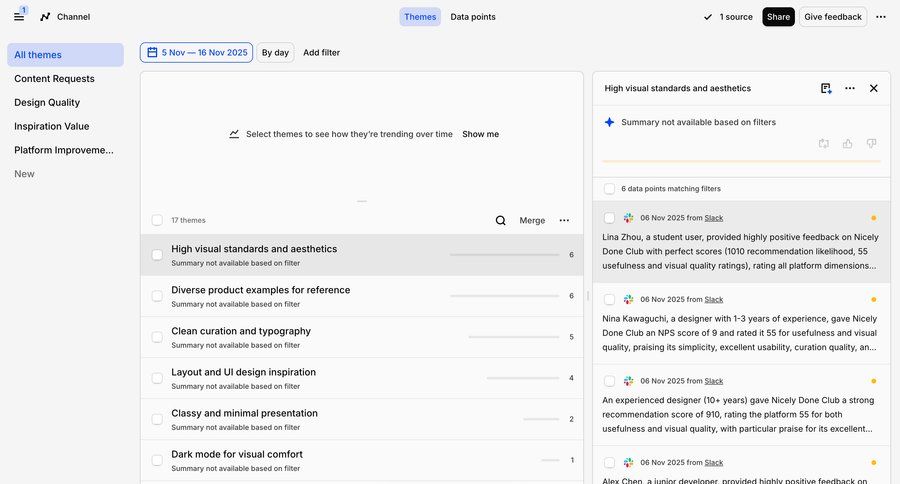 Dovetail
			 user feedback ui page example