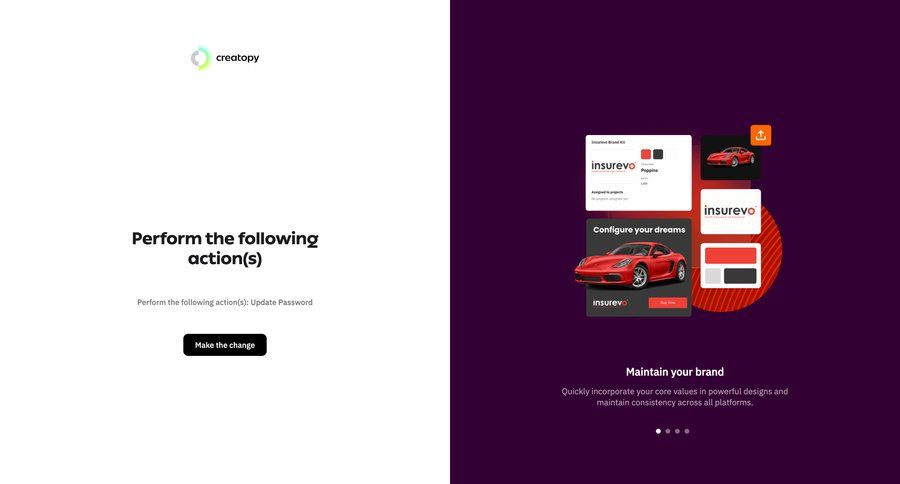 Creatopy
			 grid split screen password management content hierarchy call to action password update ui page example