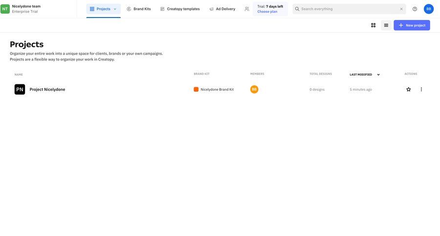 Creatopy
			 team collaboration dashboard project management grid project setup project organization create table ui page example