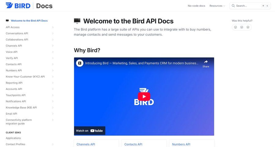 Bird
			 developer portal ui page example