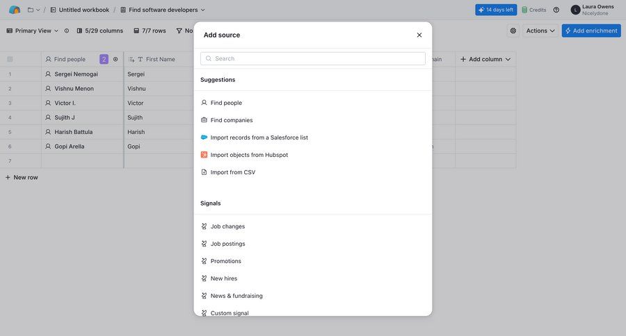 Clay
			 modal screen data management data import table data integration ui page example