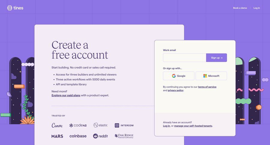 Tines
			 account management form account creation authentication free trial free account auth signup create new account register ui page example