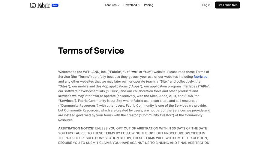 Fabric
				legal ui page example