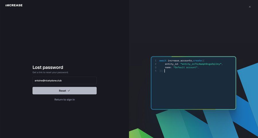 Increase
				password reset page example