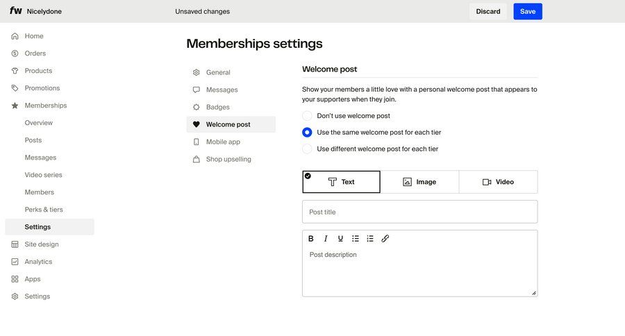 Fourthwall
			 content management configuration settings e-commerce save changes ui page example