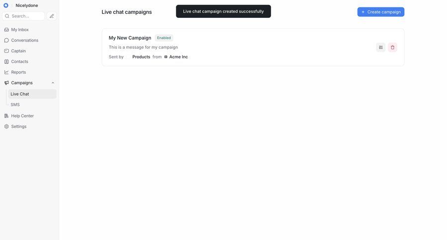 Chatwoot
			 sidebar navigation campaign management ui page example