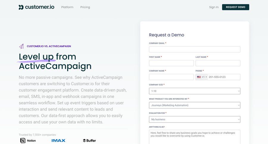 Customer.io
			 send invitation trial checkout service plans pricing plans subscription plans payment options vs testimonials payment page payment confirmation pricing packages campaign creation pricing calculator ui page example