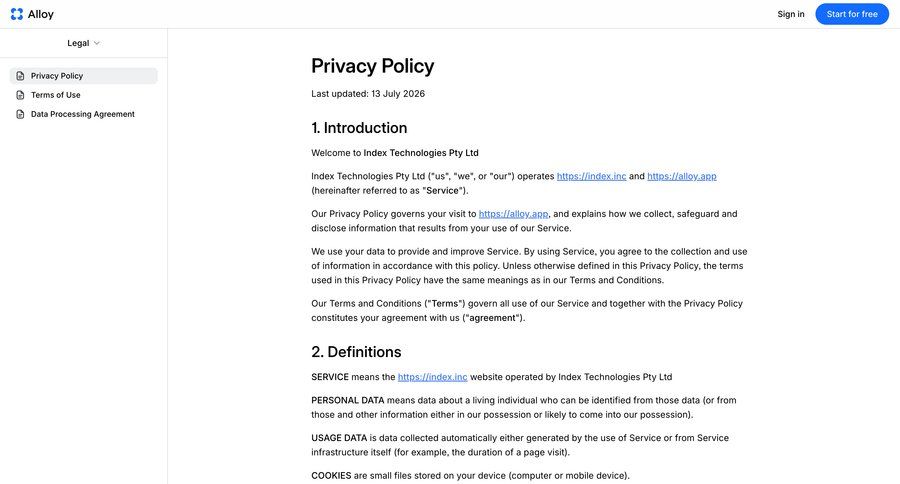 Alloy
			privacy policy gdpr compliance ui page example