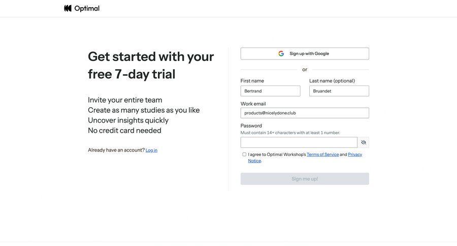 Optimal
				signup ui page example