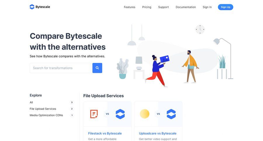 Bytescale
			alternative upload media comparison page competition vs comparision alternatives file upload ui pagination ui page example