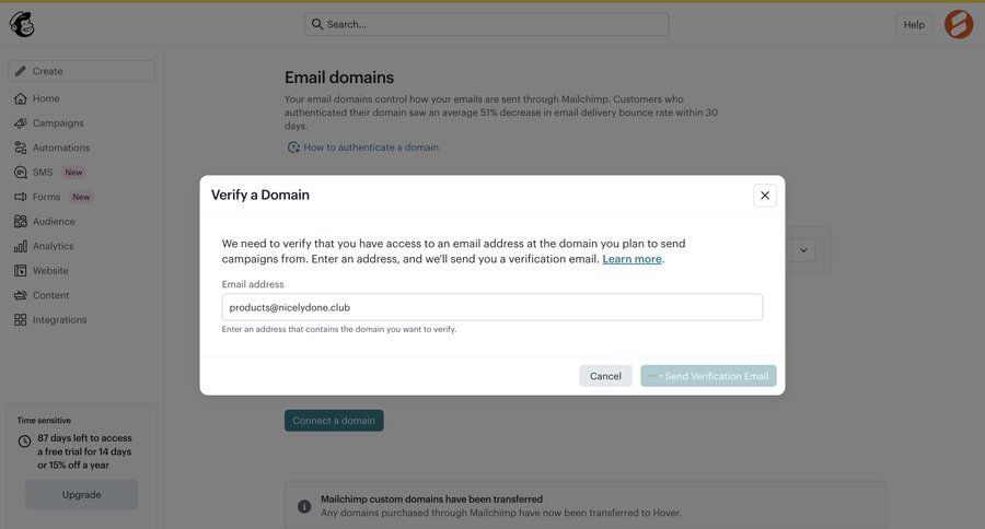 Mailchimp
			 settings modal ui page example