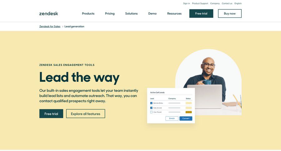 Zendesk
			 customer engagement features customer stories modern table ui page example