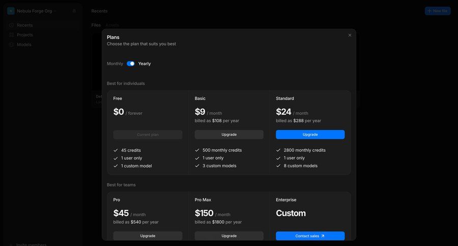 Morphic
				plans & pricing (in app) ui page example
