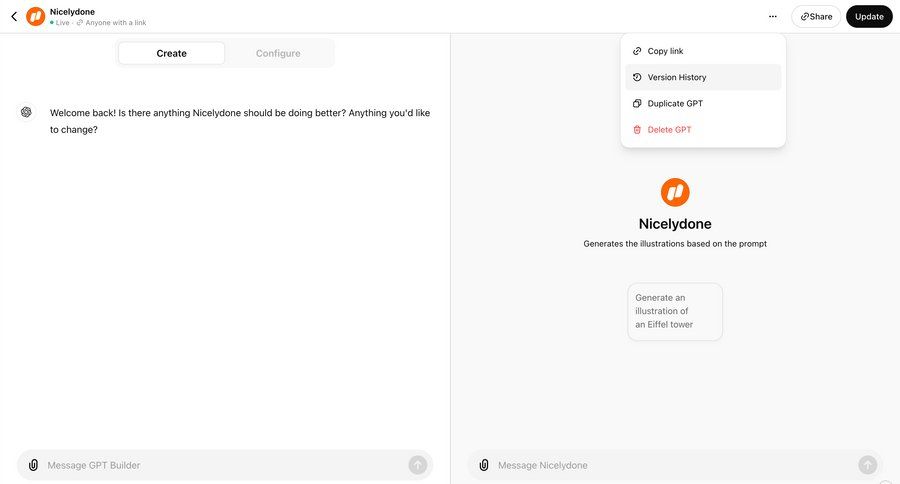 ChatGPT
			 collaboration configuration dashboard artificial intelligence delete split screen split view real-time collaboration modal interaction create menu update chat interface version history duplicate version control sharing configuration screen ui page example