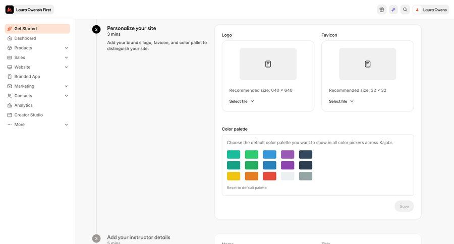 Kajabi
			 sidebar navigation onboarding form file upload color palette sidebar user profile user setup user termination file picker avatar upload ui page example
