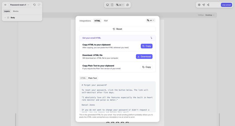 Tabular
			 email code snippet ui page example