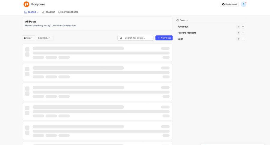 FeatureOS
			list loading state community collaboration grid feedback collection create search bar ui page example