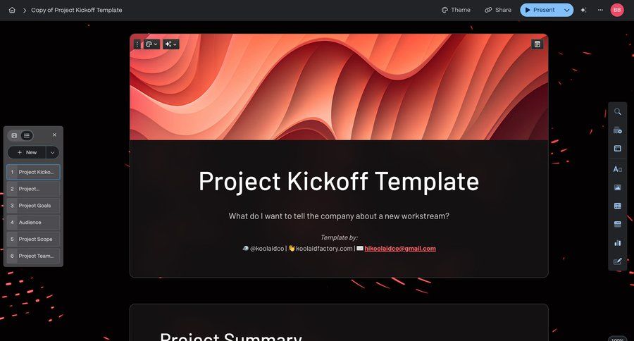 Gamma
			 project management menu template creation ui page example