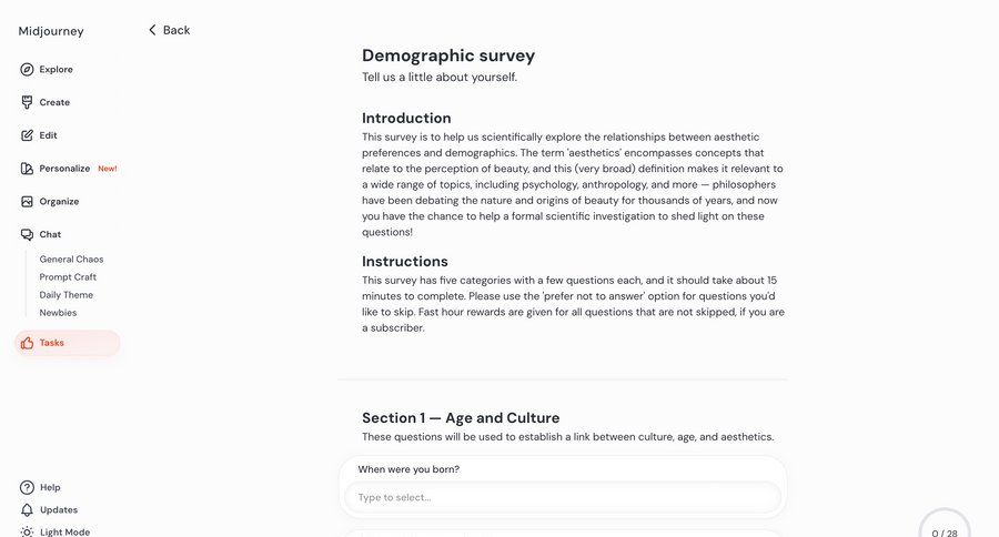 Midjourney
			 onboarding form progress indicator full-screen layout instructions sidebar research ui page example