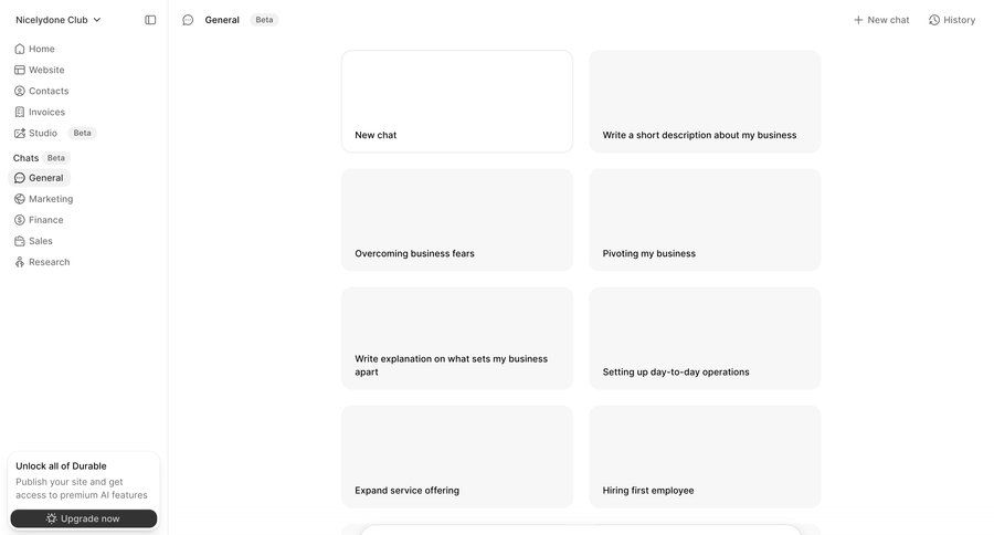 Durable
			 conversational ui chat interface ui page example