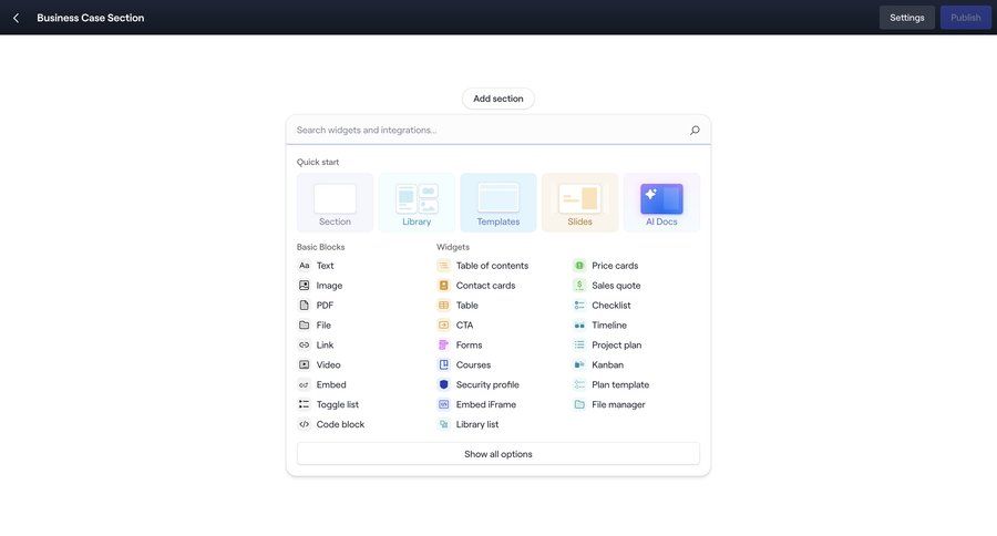 Dock
			 modal screen content management artificial intelligence grid document editing modal dialog template selection modern table widgets ui page example