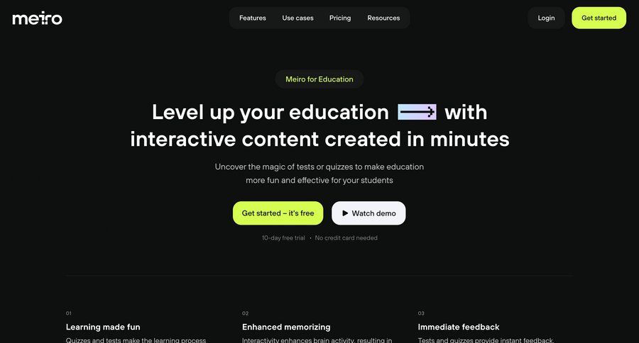 Meiro
			 course creation competition marketing website design ui page example