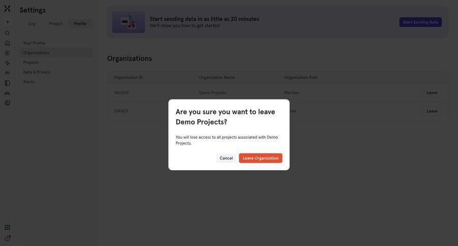 Mixpanel
			 workspace settings account settings organization management ui page example