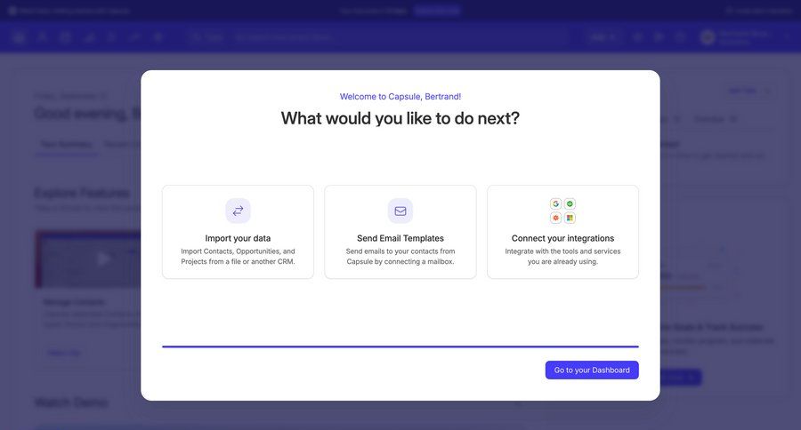 Capsule
			 onboarding data import integration ui page example