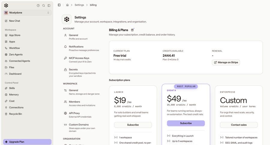 Zaro
			 account settings subscription management pricing plans ui page example