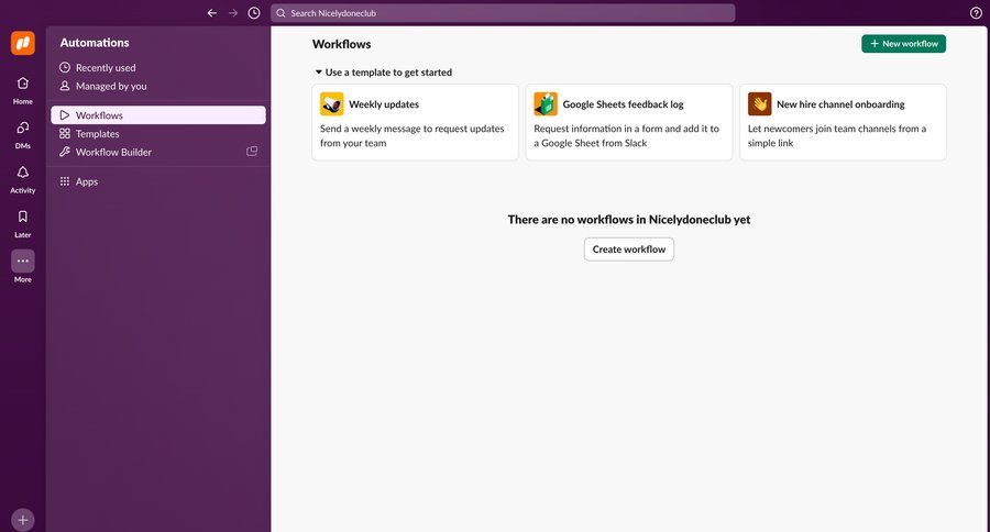 Slack
			 sidebar navigation workflow automation workflow management workflow creation workflow screen template selection sidebar create chatbot ui page example