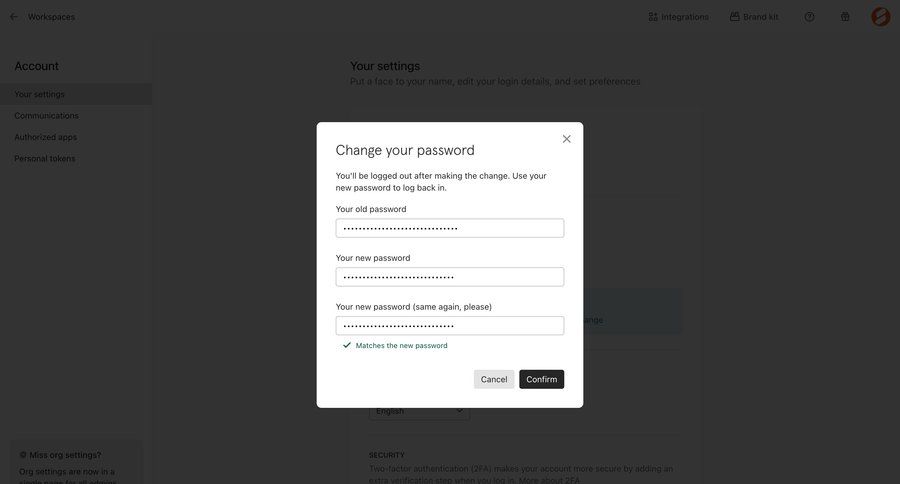 Typeform
			 user profile account settings change password password update ui page example
