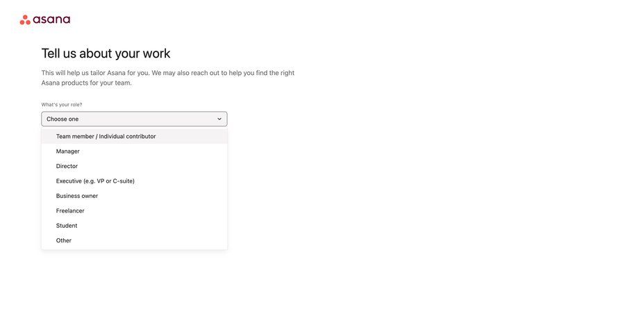 Asana
				onboarding page example
