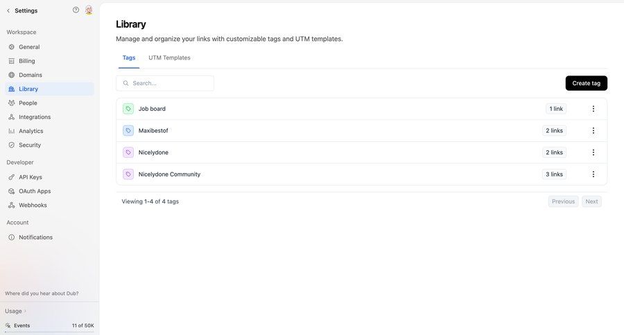 Dub
			 configuration settings sidebar navigation tagging tag management manage links modern pagination ui page example