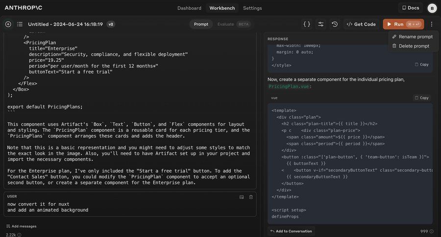 Anthropic
			 real-time preview split view preview panel code editing free tier menu dashboard layouts enterprise settings code snippet ui page example