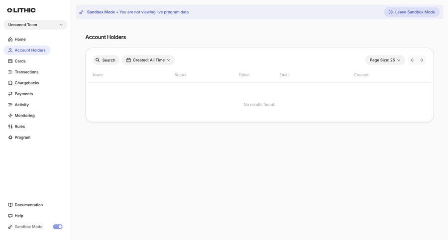 Lithic
			 account management ui page example