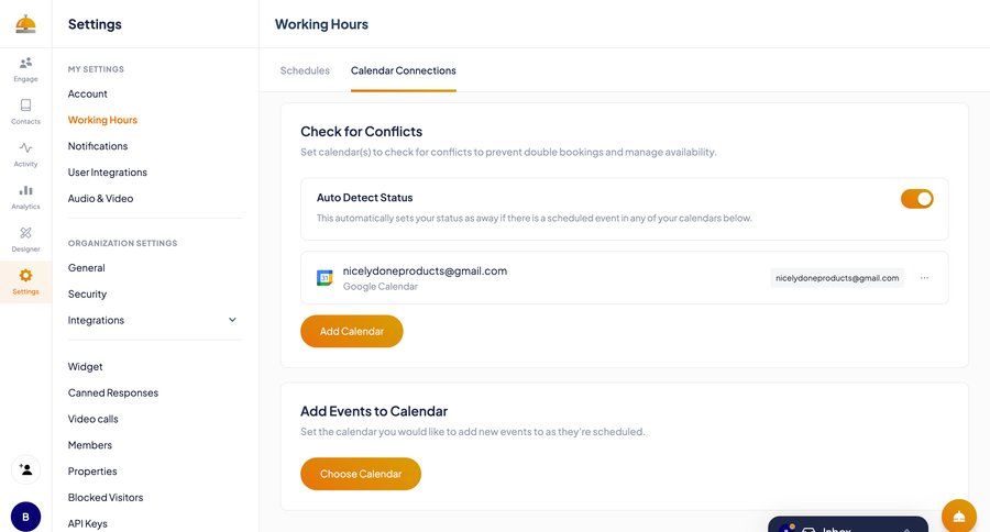 ServiceBell
			 configuration settings calendar management sidebar integration organization settings ui page example
