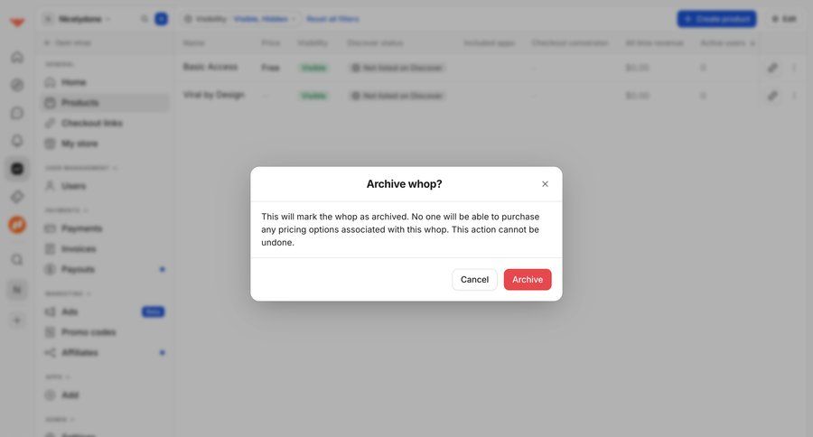 Whop
			 data management e-commerce confirmation confirmation screen cancel action call to action message ui page example
