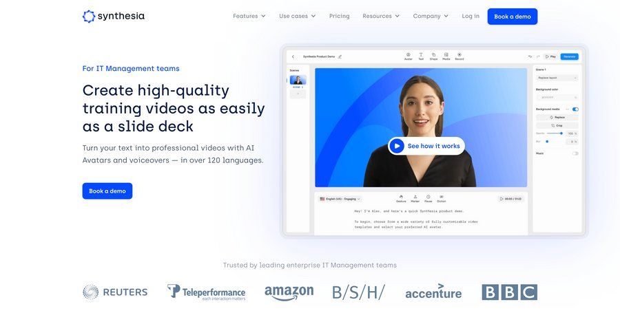 Synthesia
			 homepage home page real-time editing security compliance media assets press release free templates trainings ui page example