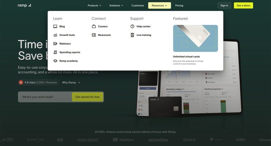 Ramp
			 call to action homepage home page cards ui connect service ui page example