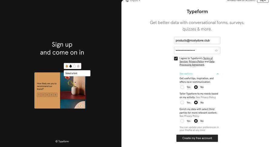 Typeform
				signup page example