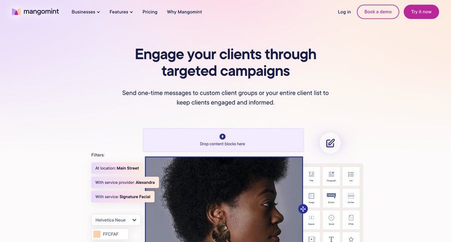 Mangomint
			 marketing automation email marketing ui page example
